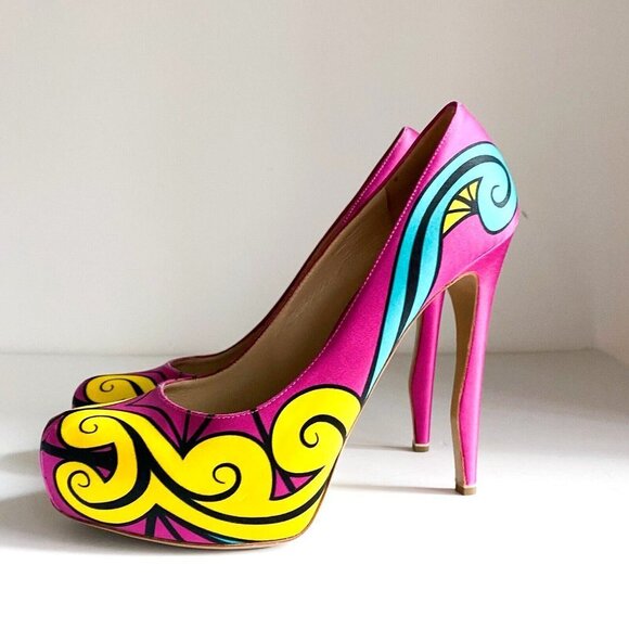 Nicolas Kirkwood Colourful Silk Satin Graffiti Heels 40 - Picture 5 of 12